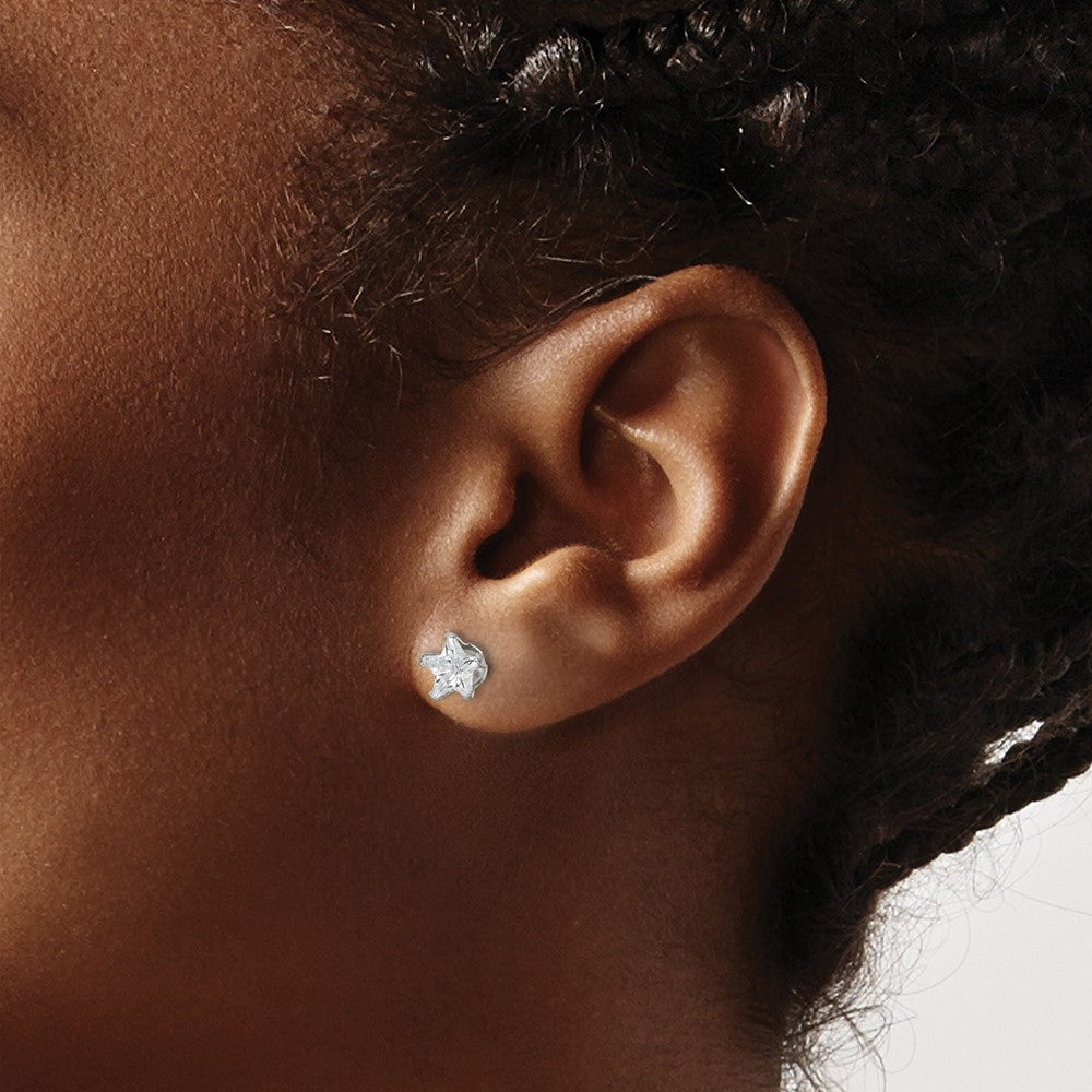 Stainless Steel Polished 6mm Star CZ Stud Post Earrings