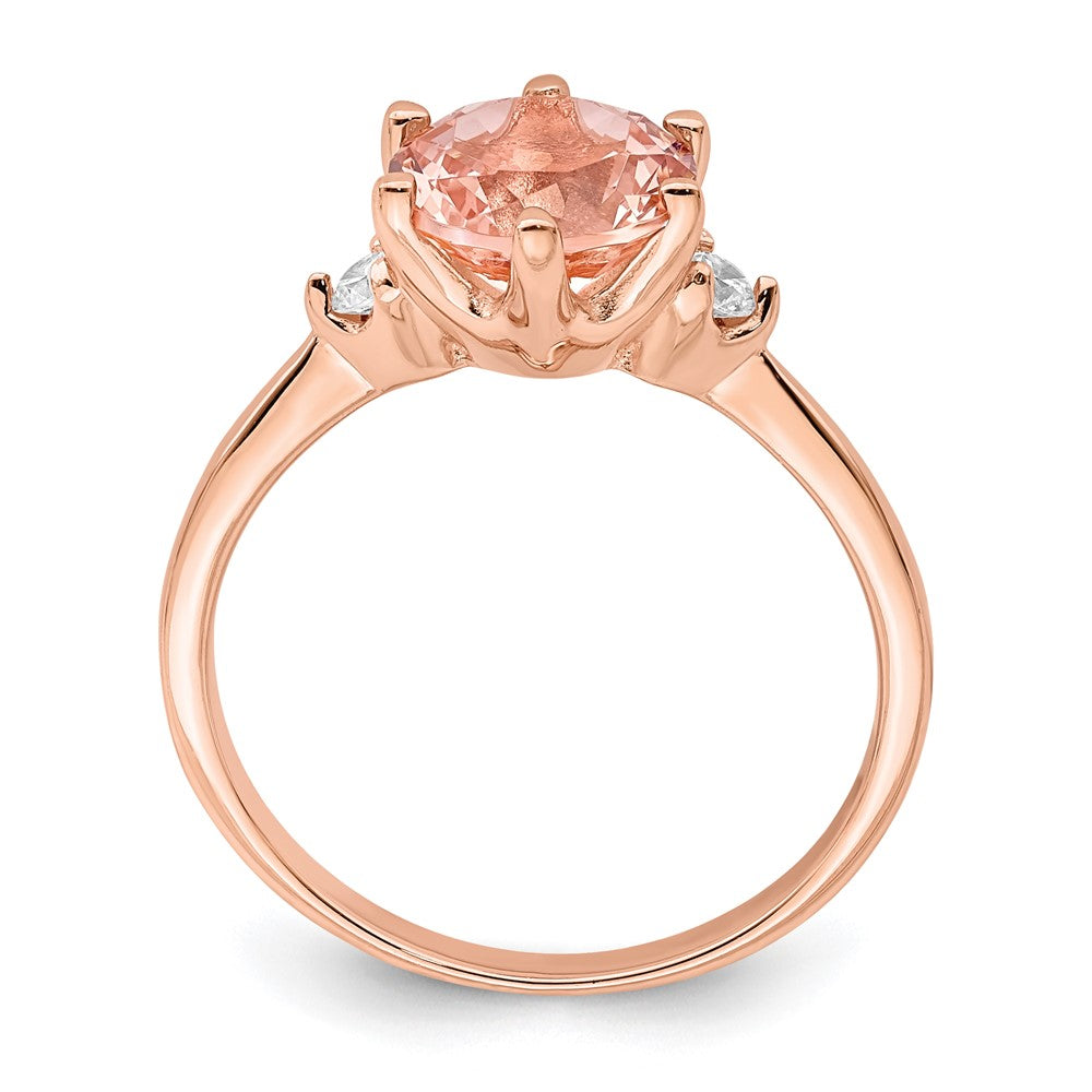Sterling Silver Rose Gold-plated Pink Crystal and White CZ Ring