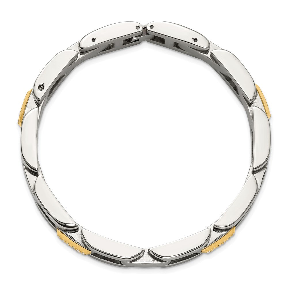 Chisel Stainless Steel Polished with 14K Gold Accent and 1/4ct. Diamond 8.25 inch Link Bracelet 8.25 inches