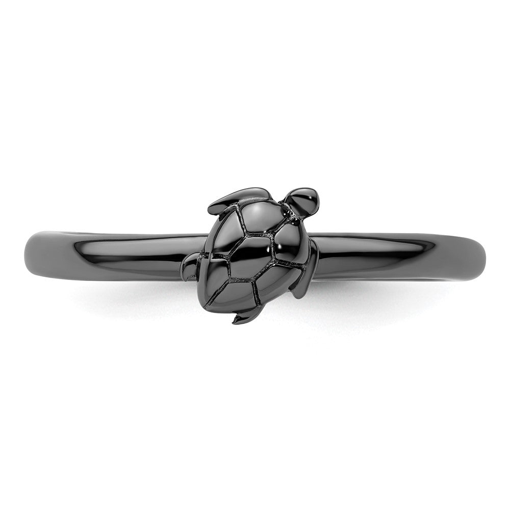 Sterling Silver Stackable Expressions Black-plated Turtle Ring Size -6