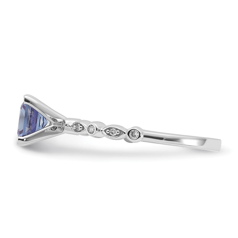 Sterling Silver Polished 6mm Cr Alexandrite and Diamond Ring