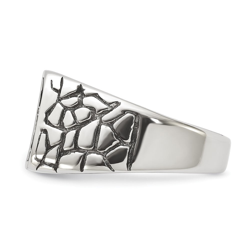 Chisel Stainless Steel Antiqued and Polished Yellow IP-plated with CZ Cross Signet Ring Size - 10