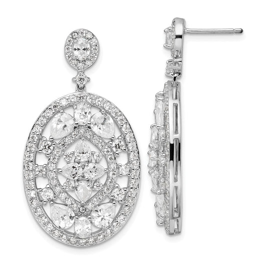 Cheryl M Sterling Silver CZ Fancy Post Dangle Earrings