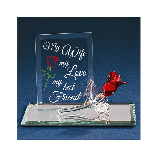 MY WIFE MY LOVE MY BEST FRIEND Red Rose Handcrafted Glass Figurine Q-GP6032