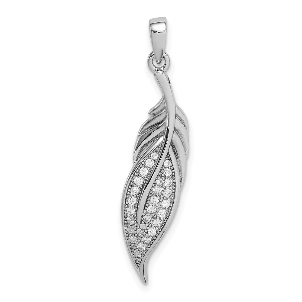 Sterling Silver Rhodium-plated Pave CZ Leaf Pendant