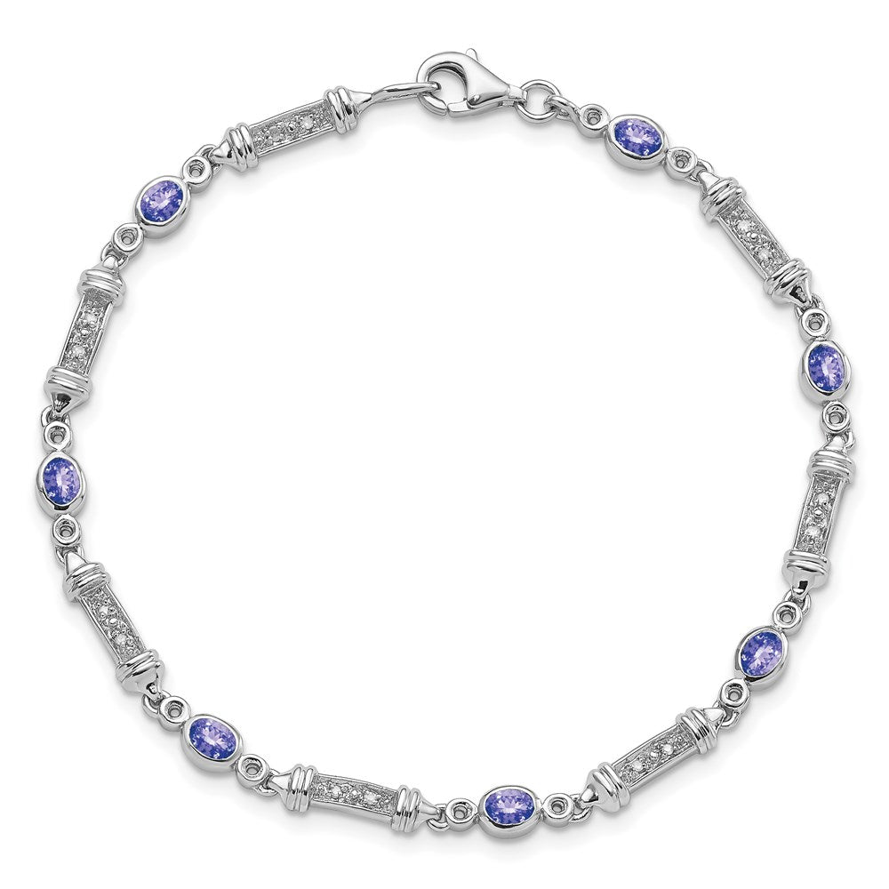 Sterling Silver Rhodium-plated Tanzanite and Diamond Bracelet 7 inches