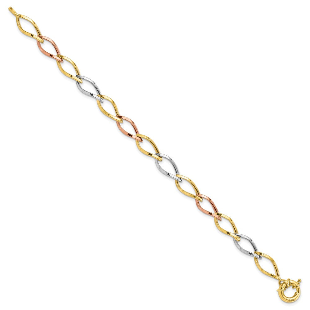 10k Tri-color Polished Link Bracelet 7.5  inches