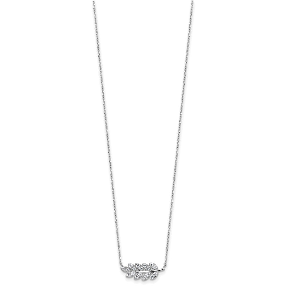 Cheryl M Sterling Silver Rhodium-plated Polished CZ Leaf Necklace 18 Inches