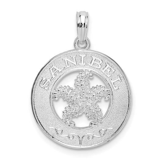 De-Ani Sterling Silver Rhodium-Plated Polished Sanibel Circle with Starfish Pendant