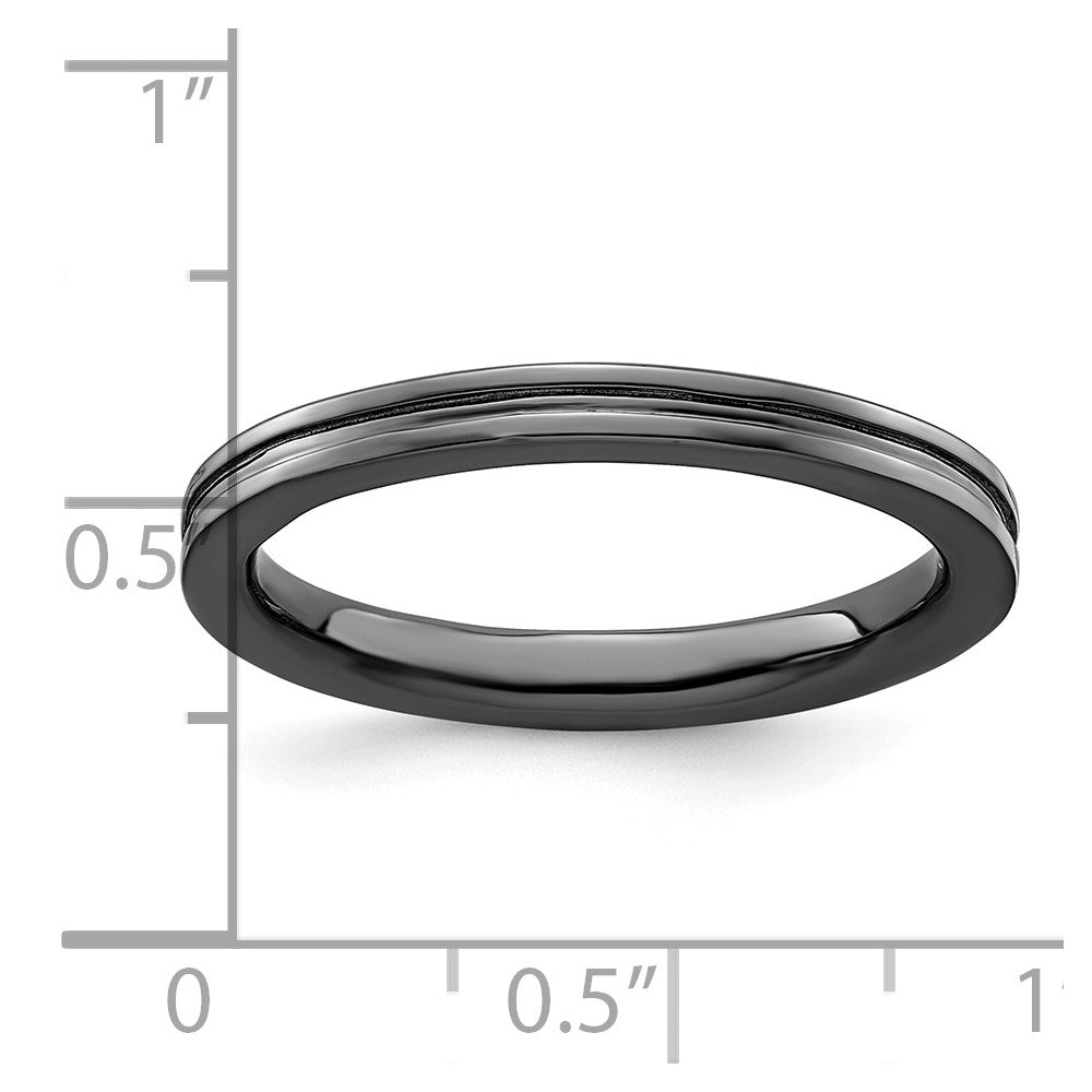 Sterling Silver Stackable Expressions Black-plated Grooved Ring Size -7