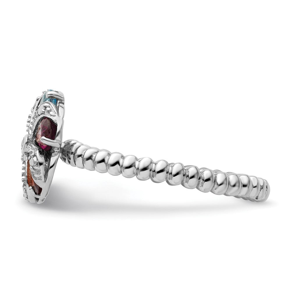 Sterling Silver Stackable Expressions Gemstone & Diamond Ring Size -7