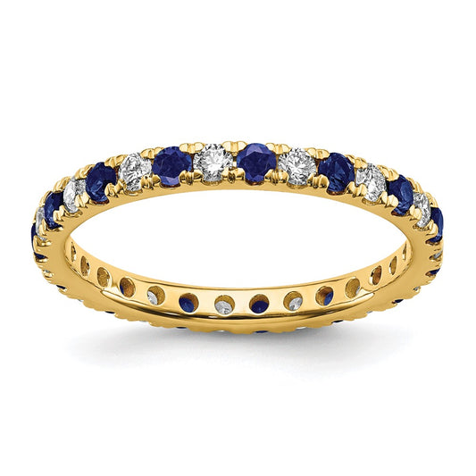 14k 3/8 carat Lab Grown Diamond VS/SI+ G+ and Lab Created Blue Sapphire Size 4.5 Eternity Band