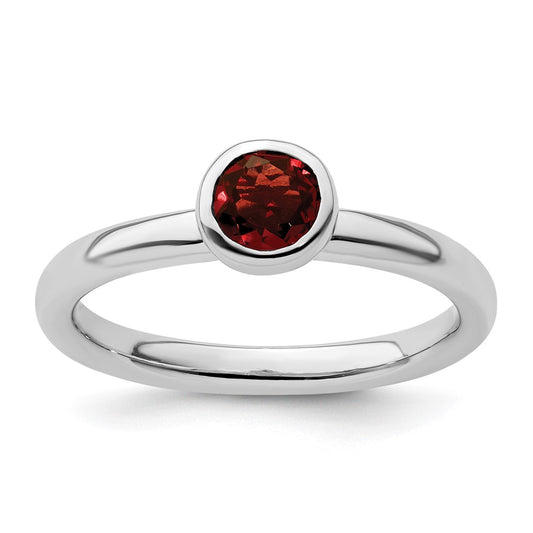 Sterling Silver Stackable Expressions Low 5mm Round Garnet Ring Size -9