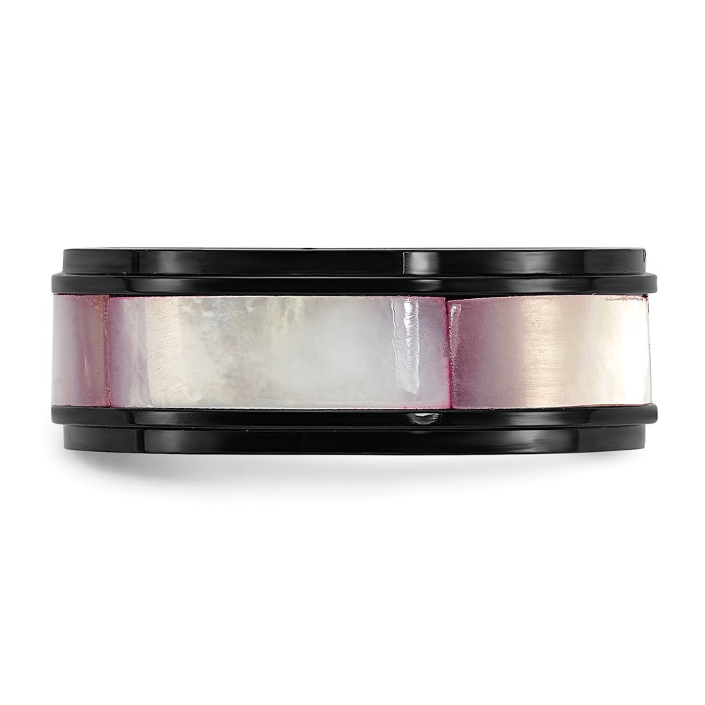 Titanium Black IP-plated Pink Mother of Pearl Inlay 8mm Band Size - 11