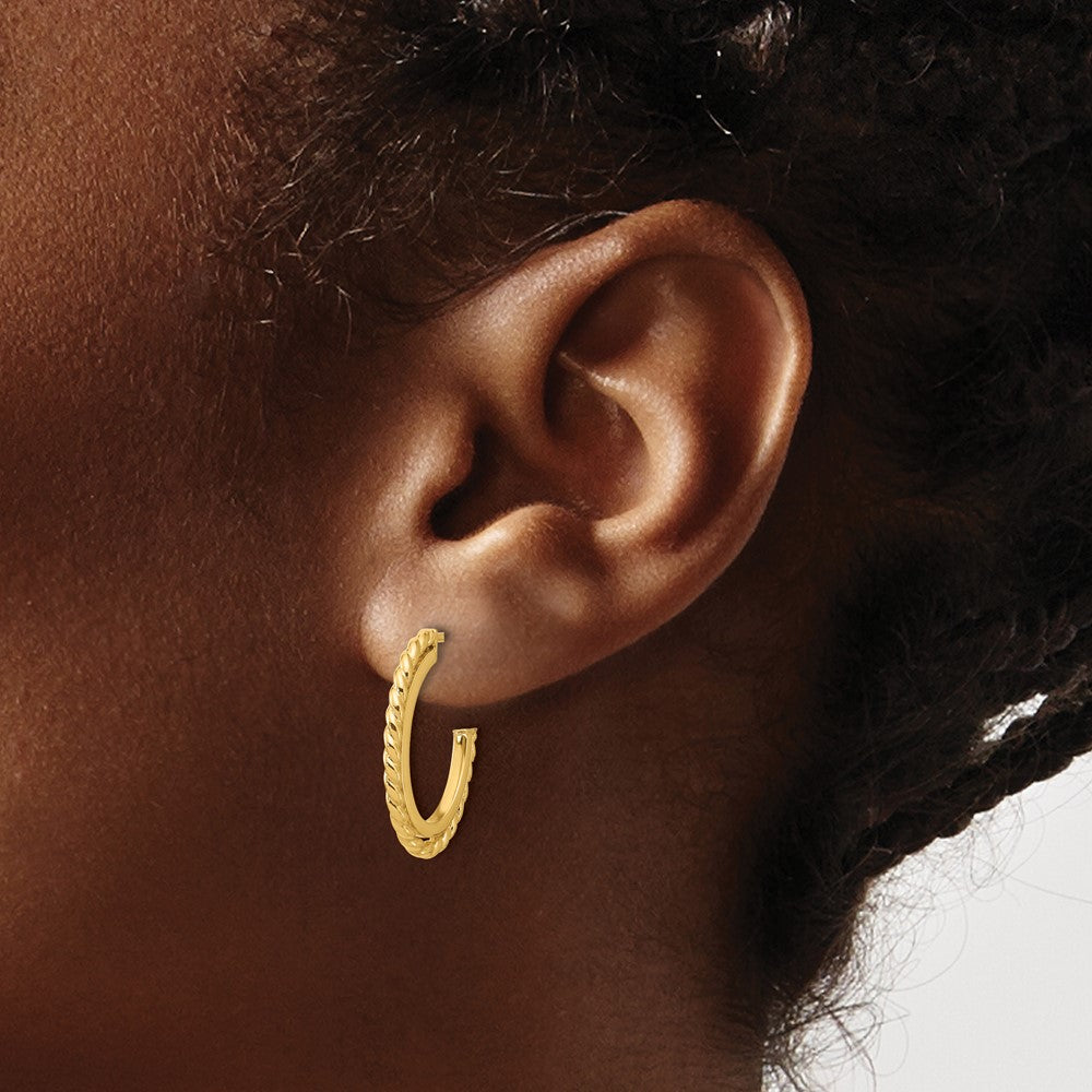 14K Yellow Gold High Polish & Rope Hoop Earrings