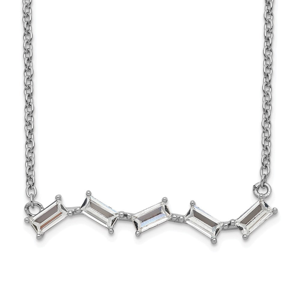 Cheryl M Sterling Silver Rhodium-plated Emerald-cut CZ Bar 18 Inch Necklace 18 Inches