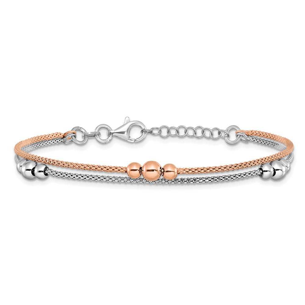 Sterling Silver Rhodium and Rose-tone w/1in ext. Bracelet 8.5  inches