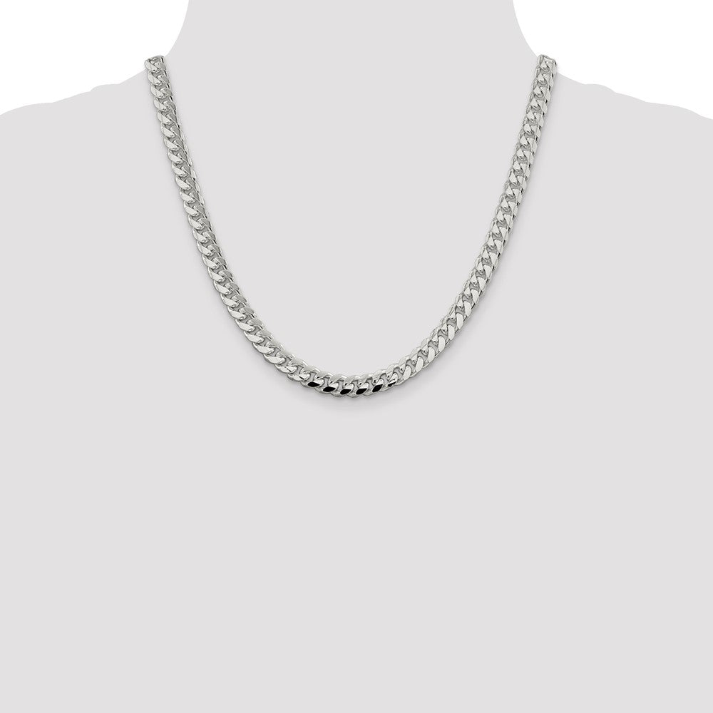 Sterling Silver 7.35mm Domed w/ Side D/C Curb Chain 20 Inches