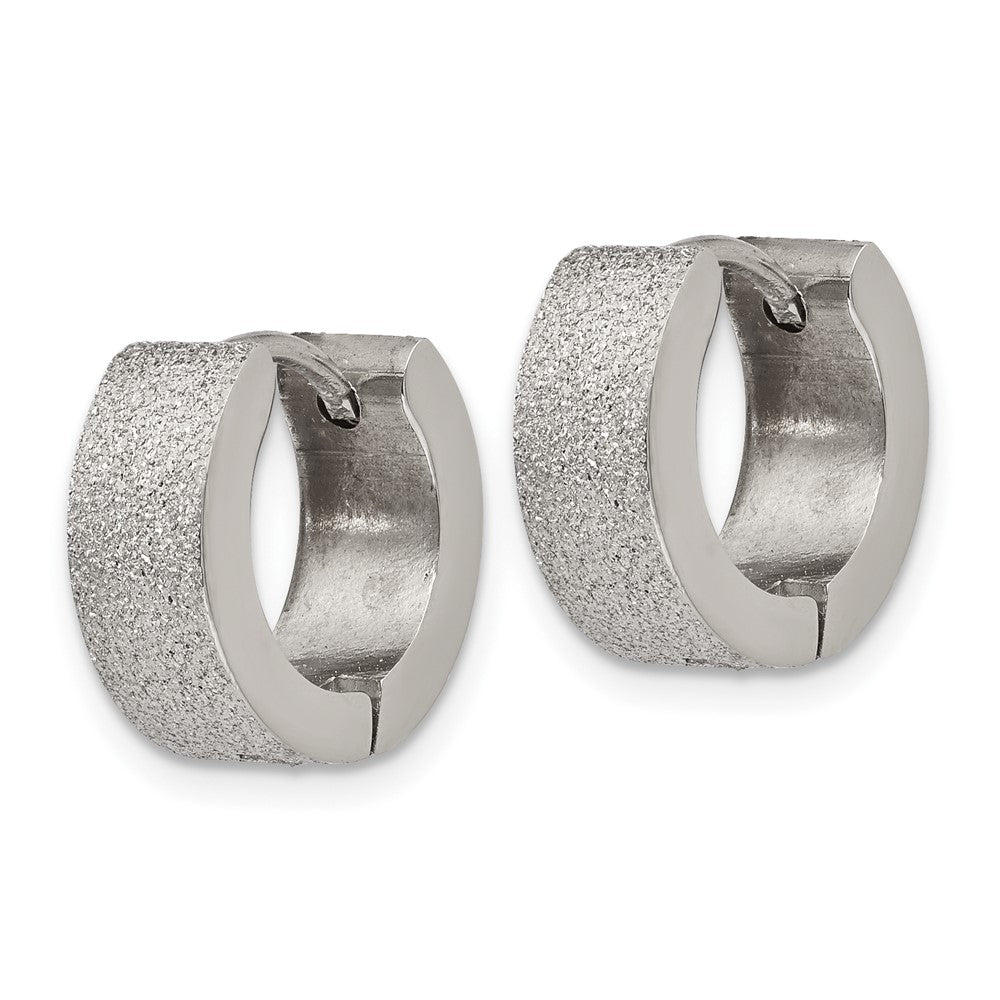 Stainless Steel Polished and Sandblasted 5mm Hinged Hoop Earrings