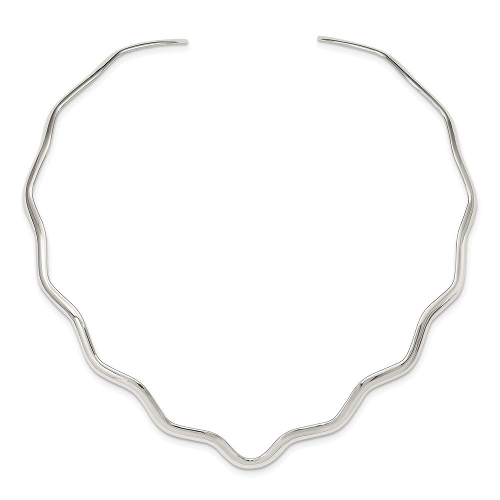 Sterling Silver Wavy V-Shape Neck Collar 14 Inches