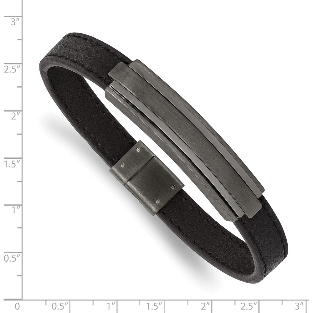 Stainless Steel Brushed & Polished GunMetal IP Black Rubber 8.5in Bracelet 8.5 inches