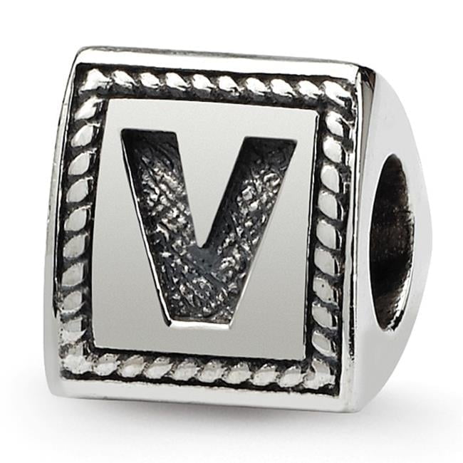 Reflection Beads QRS1429V Sterling Silver Letter V Triangle Block Bead