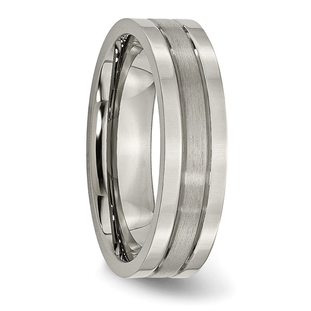 Titanium Brushed and Polished 6mm Grooved Band Size - 11