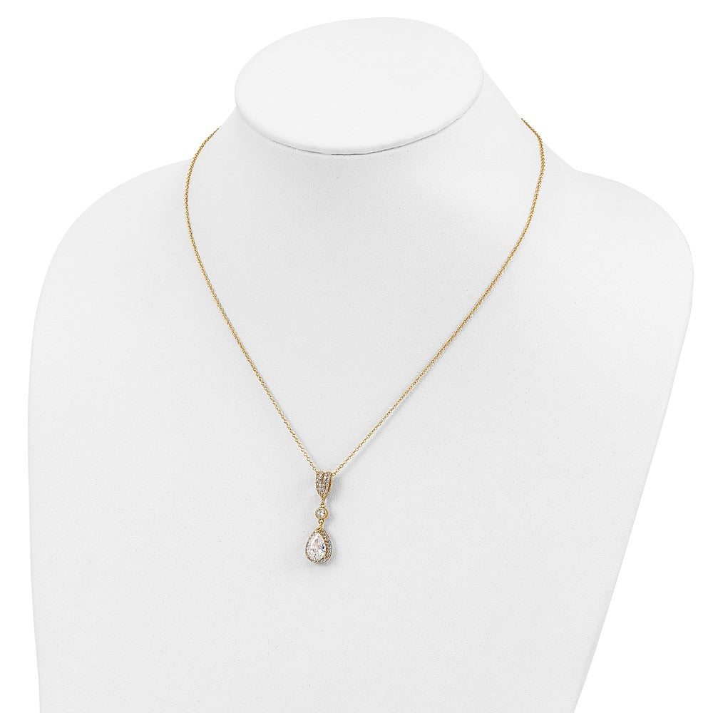 Cheryl M Sterling Silver Gold-plated Brilliant-cut CZ Teardrop and Bezel Halo 18 Inch Necklace 18 Inches