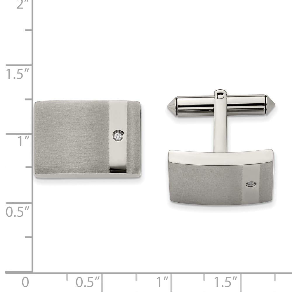 Titanium Brushed and Polished Clear CZ Cuff Links