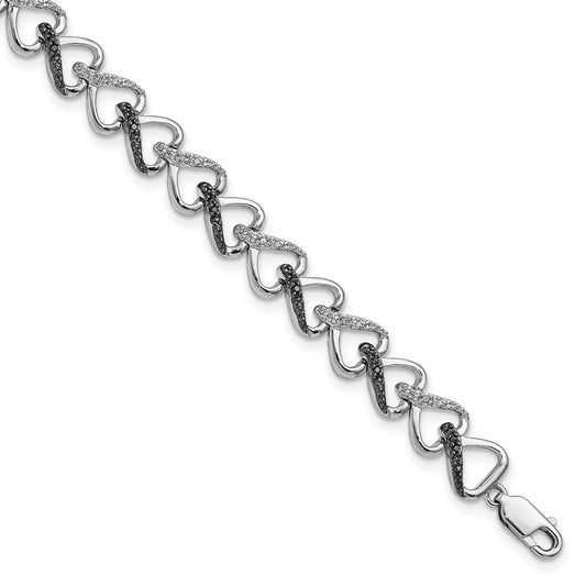 White Night Sterling Silver Rhodium-plated Black and White Diamond 7.5 Inch Bracelet 7.5 inches