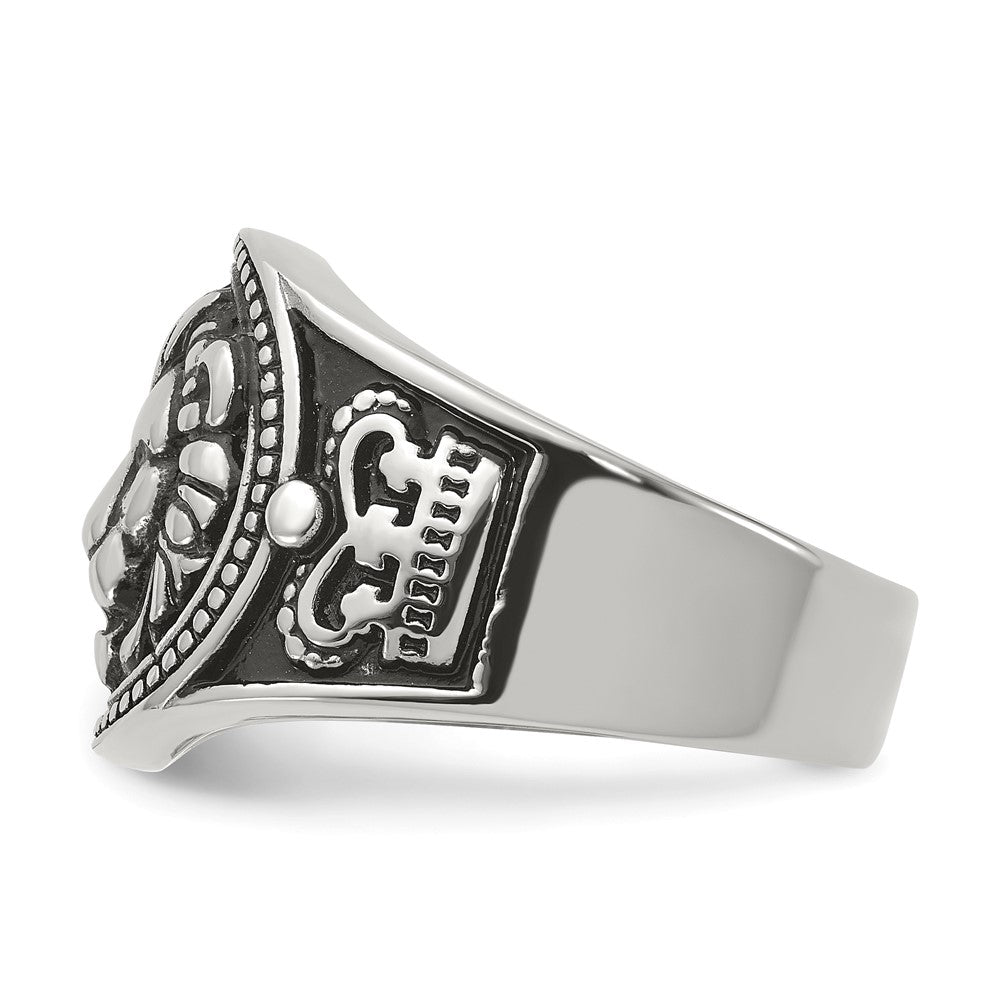 Chisel Stainless Steel Antiqued and Polished Lion Ring Size - 10