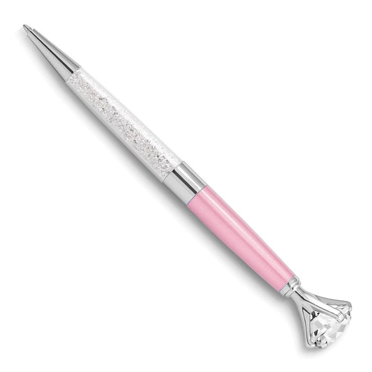 Luxury Giftware by Jere Pink Crystal Filled with Big Crystal Top Ballpoint Pen