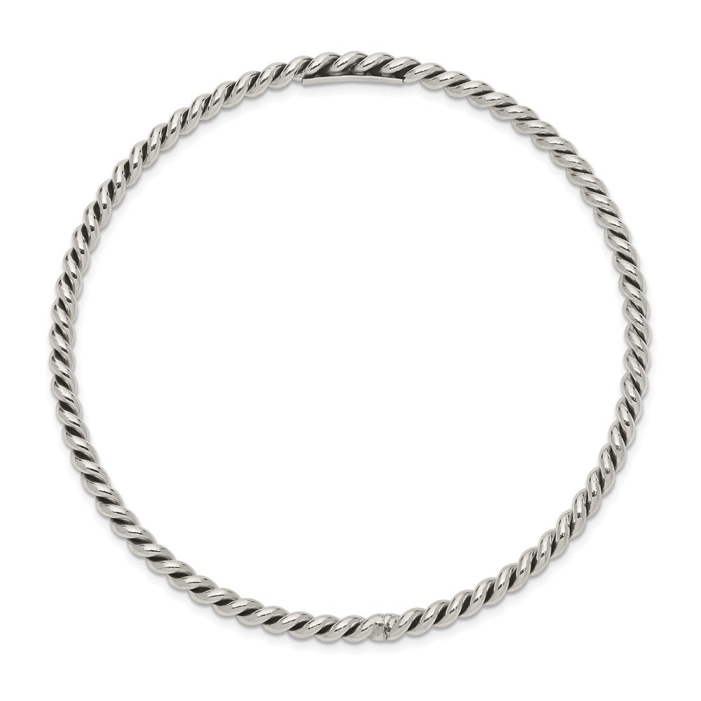 Sterling Silver Antiqued 3mm Twisted Slip-on Bangle 8 inches