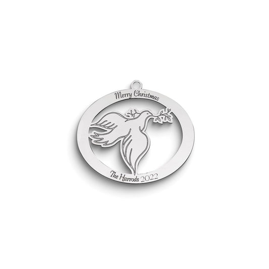 Sterling Silver Rhodium-plated Christmas Dove Ornament with Personalization