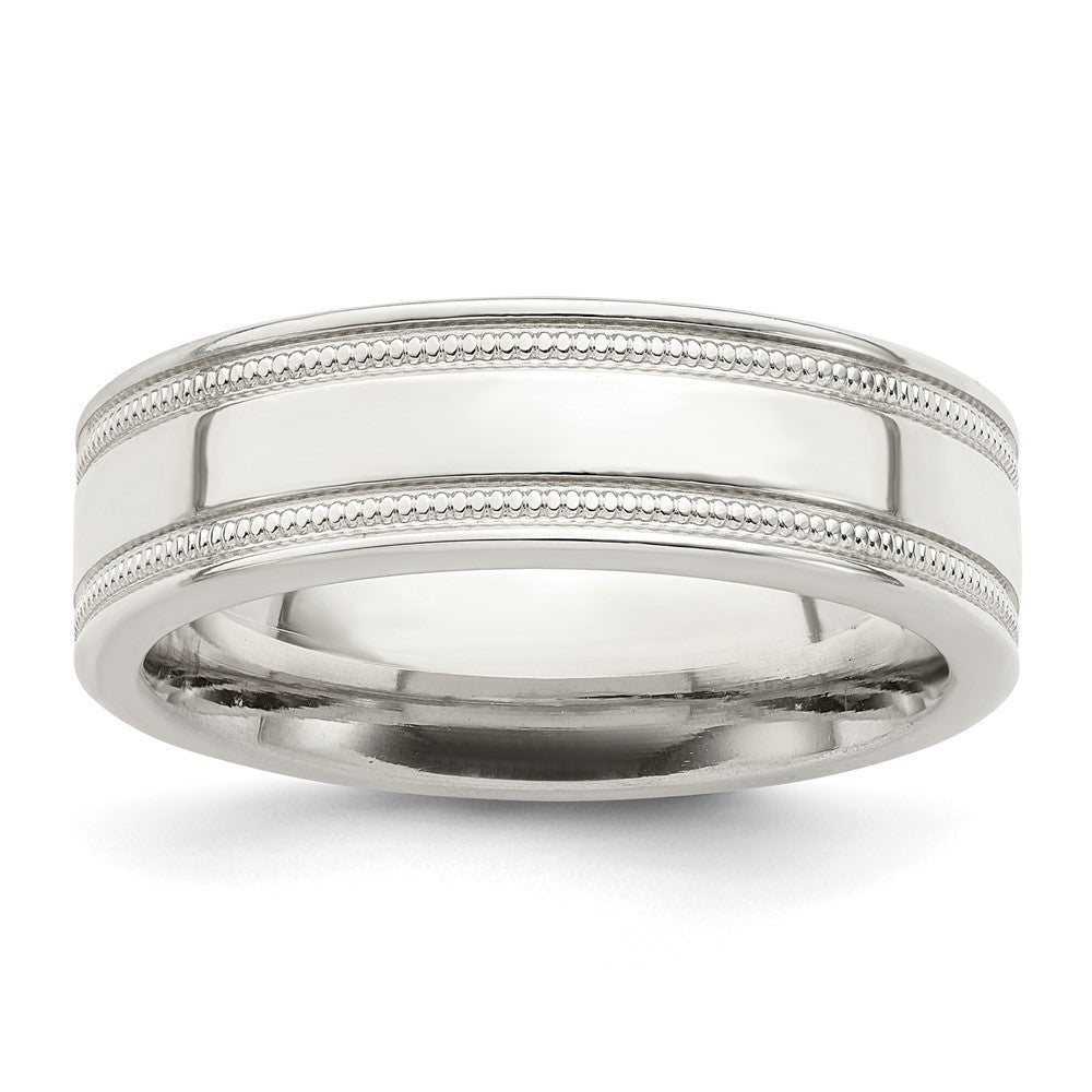 Sterling Silver 6mm Polished Flat Milgrain Grooved Edge Fancy Band Size 12