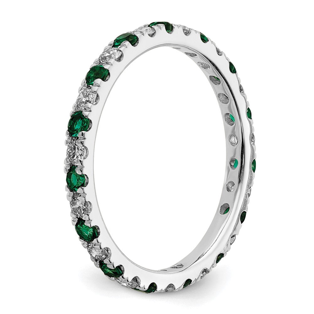 14k White Gold 3/8 carat Lab Grown Diamond VS/SI+ G+ and Lab Created Emerald Size 4 Eternity Band
