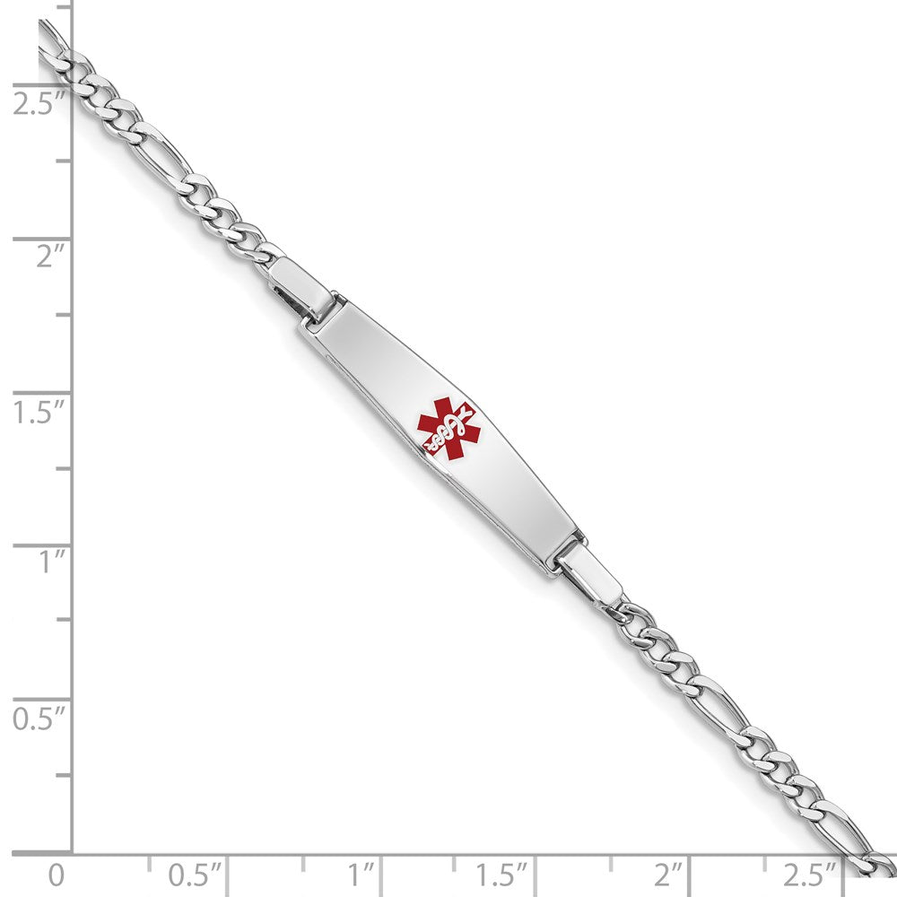 Sterling Silver Rhod-plated Children's Medical ID Bracelet w/Figaro 6 inches