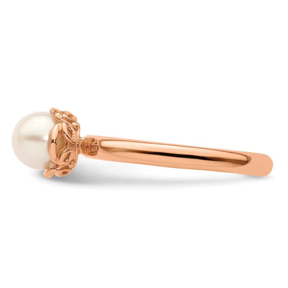 Sterling Silver Stack Exp. White FW Cultured Pearl Pink-plated Ring Size -10