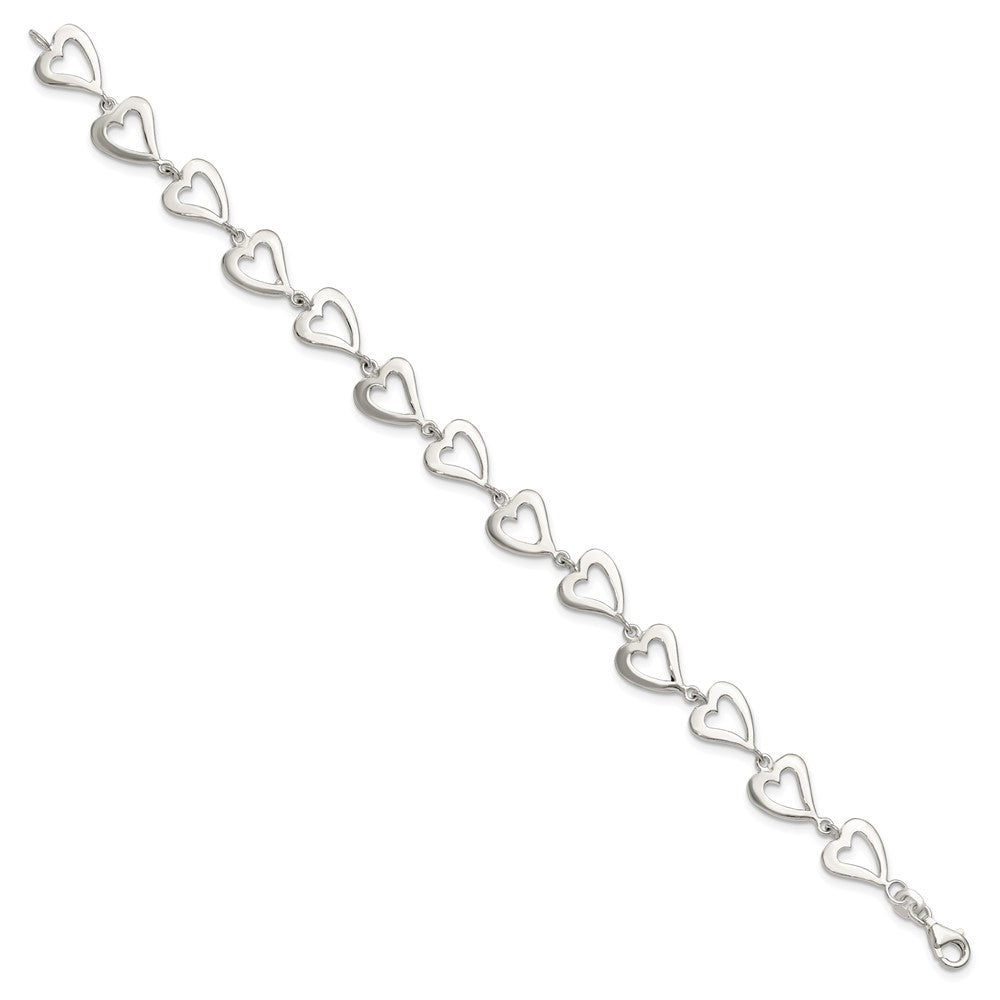 Sterling Silver Polished Heart Bracelet 7.5 inches