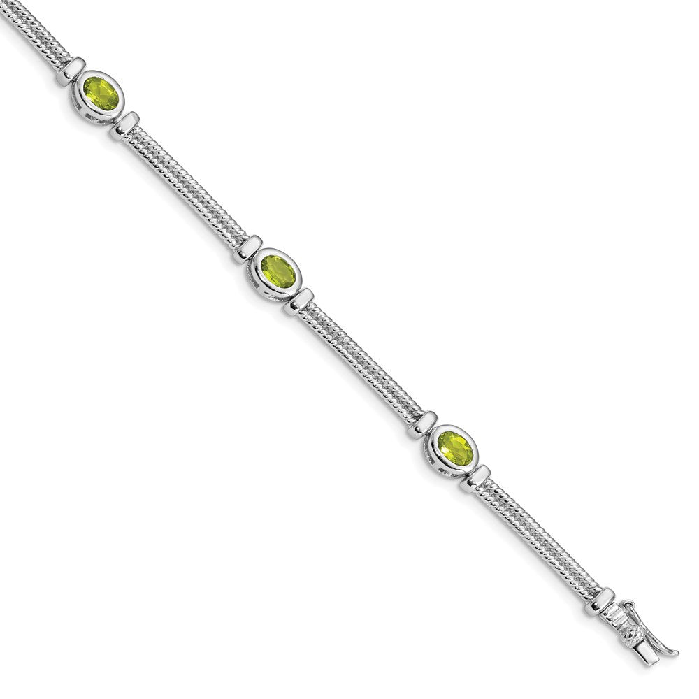 Sterling Silver Rhodium-plated Peridot Bracelet 8 inches