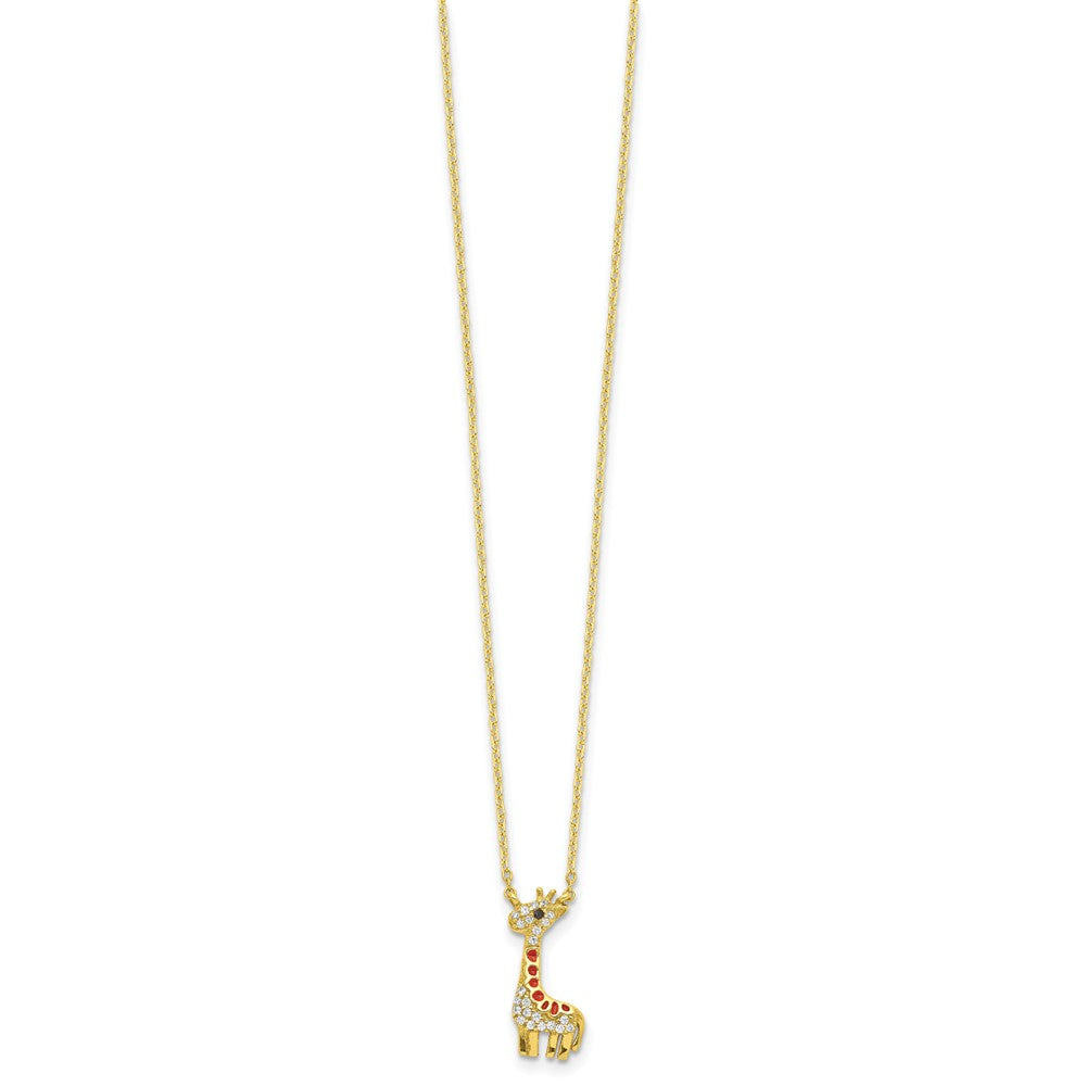 Cheryl M Sterling Silver Gold-plated Enameled and Brilliant-cut Black and White CZ Giraffe 18.25 Inch Necklace 18.25 Inches