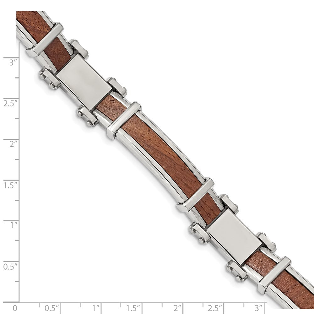 Stainless Steel Polished with Wood Inlay 8.25in Bracelet 8.25 inches