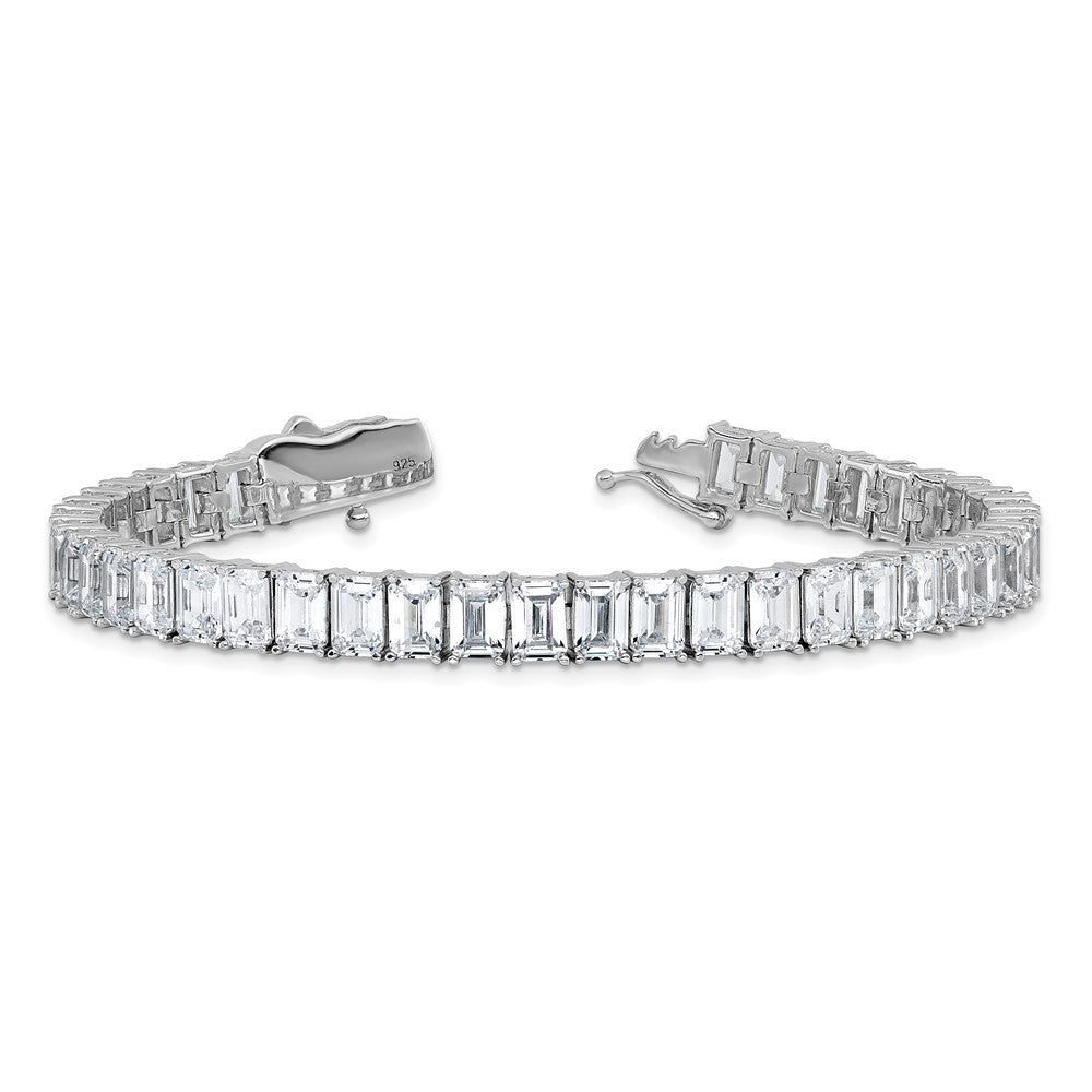 Cheryl M Sterling Silver Rhodium-plated Polished Emerald-cut CZ Tennis Bracelet 7.25 inches