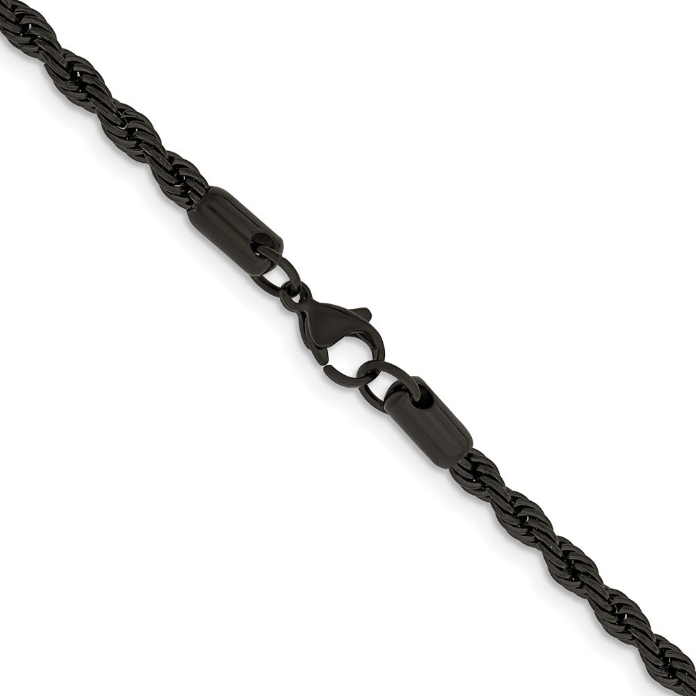 Stainless Steel Polished Black IP-plated 4mm 20 inch Rope Chain