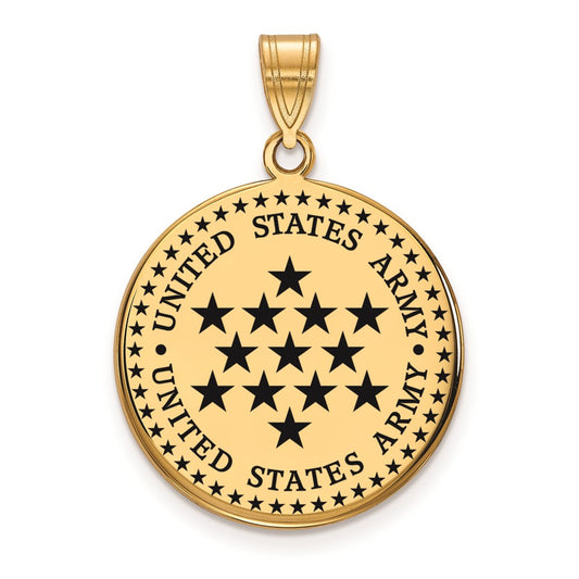 SS 14k Yellow Gold Plated Large U.S. Army Epoxied Disc Pendant