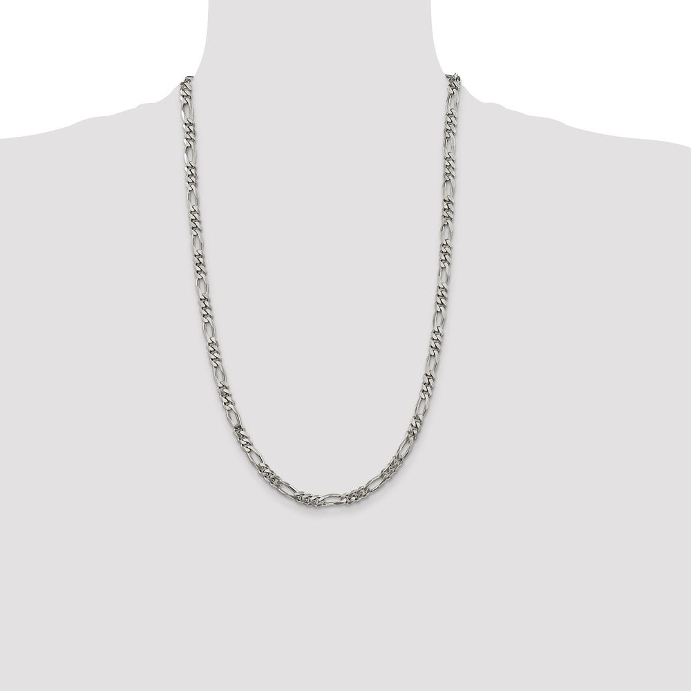 Sterling Silver Rhodium-plated 5.25mm Figaro Chain 26 Inches
