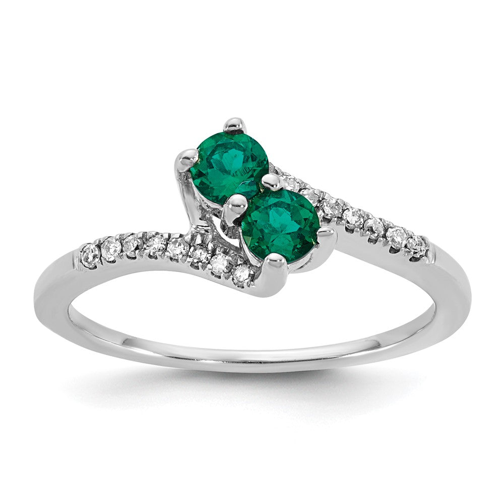 Sterling Silver CR Emerald & Diamond Ring