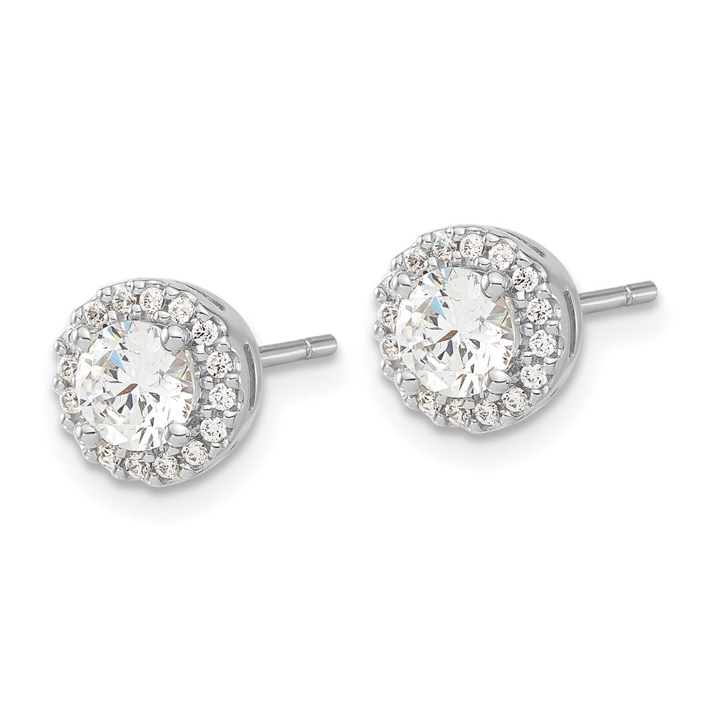 Sterling Silver Rhodium-plated Diamonore CZ Halo Earrings
