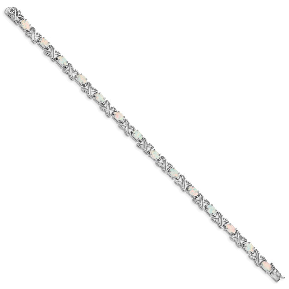 Sterling Silver Rhodium Plated 8.5 inch Created Opal XO Bracelet 8.5 inches