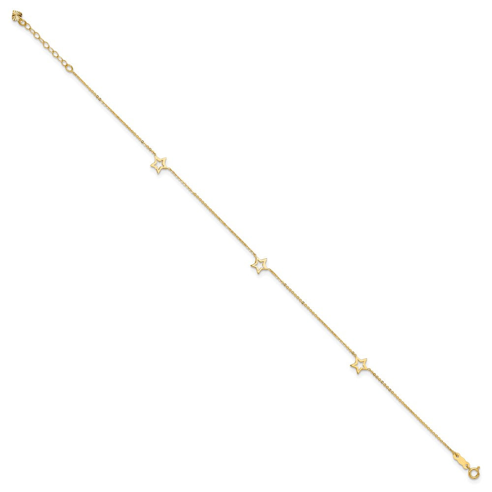 14K Adjustable Star 9in Plus 1in extension Anklet 9 inches